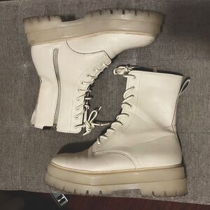 Beige Chunky Combat Boots